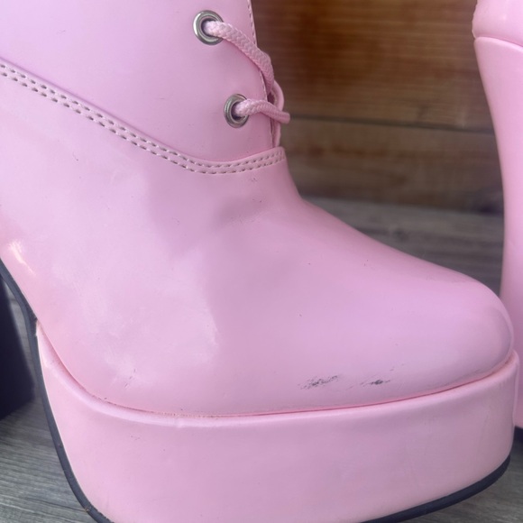Pink Lace-Up Patent Knee-High Boots - Picture 2 of 4